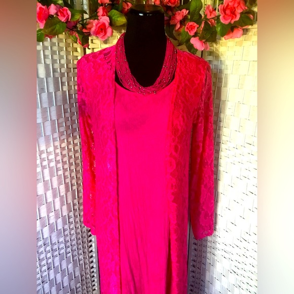 Bebo Fuchsia Pink Lace Kimono Duster Cover up Long Cardigan M / L   NWOT - Picture 4 of 12